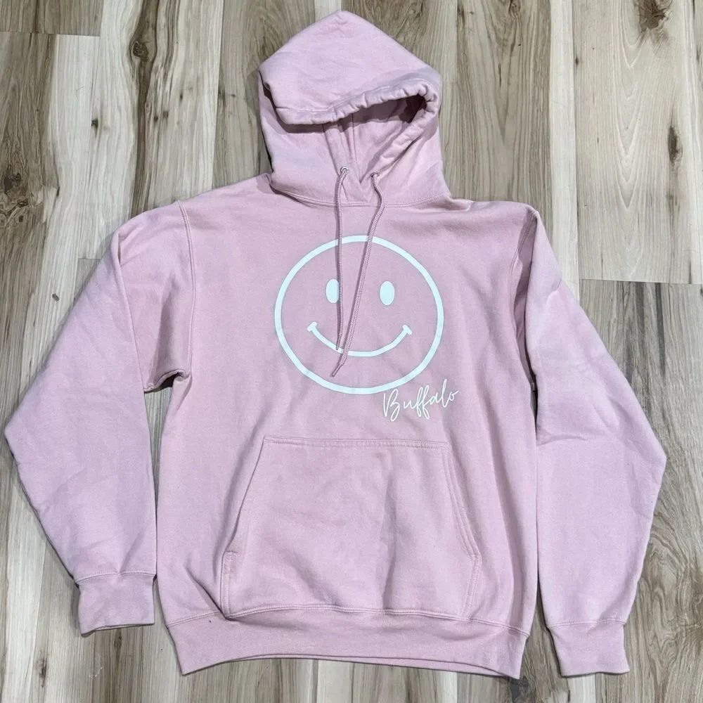 Buffalo Pink Smiley Face Pullover Hoodie Women’s Medium